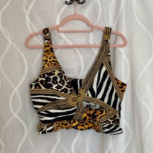 Zaful Plunge Cropped Ruffle Tank Top Size Large